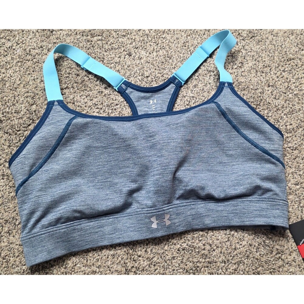 NWT Under Armour Sports Bra Size Medium Heathered Blue Workout Yoga Run Comfort
